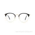 Gold Metal And Acet Eyeglass Frame Blue Light Optical Acetate Combine Metal Glasses